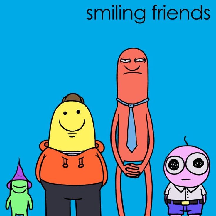 three cartoon characters standing next to each other with the caption, smiling friends on them