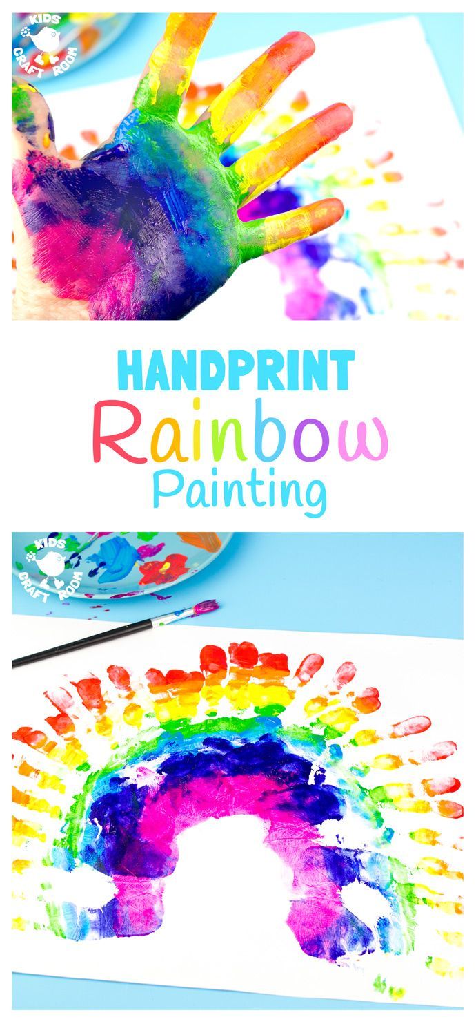 handprint rainbow painting is an easy art project for kids to do with their hands