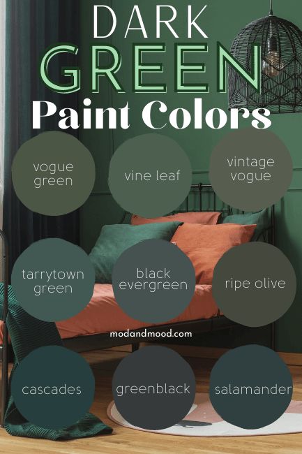 the dark green paint colors in this room are great for decor or as an accent