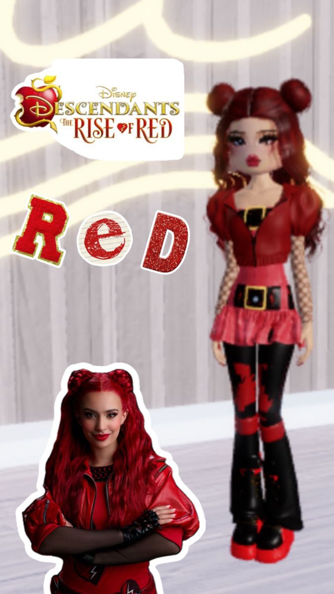 a red haired girl with her arms crossed standing in front of a sign that says red