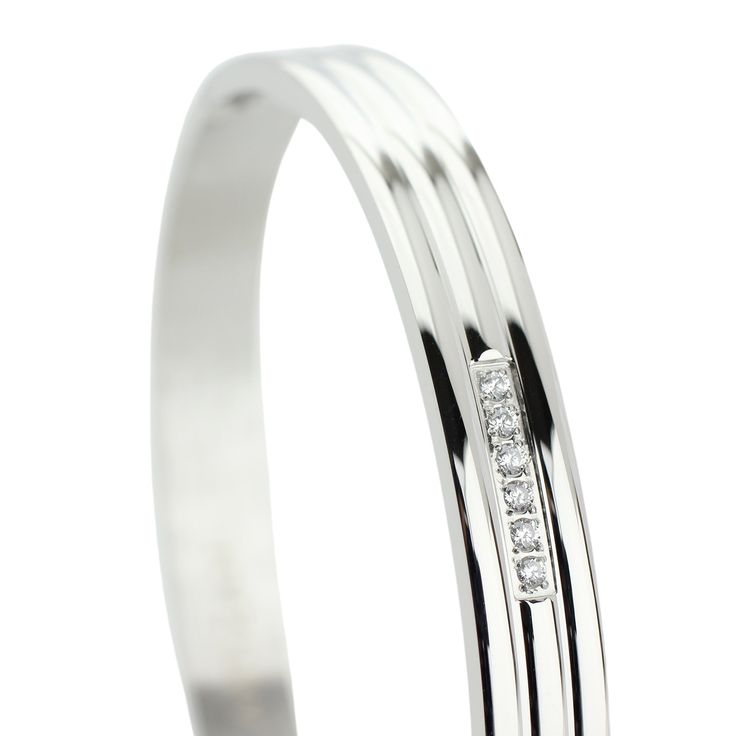 The LANE BANGLE which is made of rhodium plated stainless steel with six tiny cubic zirconia. Rhodium Plated, Cubic Zirconia, Rings For Men, Gold Plate, Bangles, Plating, Stainless Steel, Silver, Gold