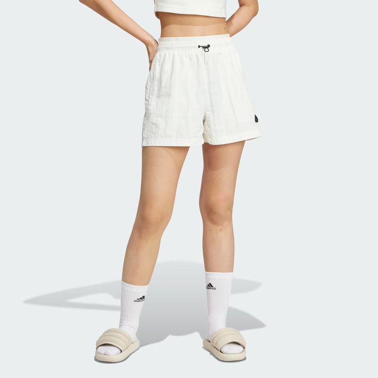 adidas City Escape Woven Shorts - White | Women's Training | adidas US Adidas Relaxed Fit Activewear For Spring, Sporty Cotton Bottoms With Adidas Logo, Casual Adidas Logo Shorts, Casual Adidas Cotton Bottoms With Logo, Casual Adidas Cotton Bottoms, Casual Cotton Bottoms With Adidas Logo, Summer Cotton Activewear With Adidas Logo, Adidas Logo Cotton Shorts For Summer, Casual Adidas Bottoms With Logo