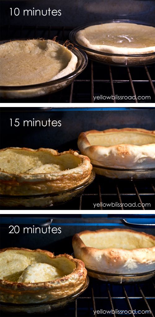 the steps in how to bake pies are being taken out of the oven