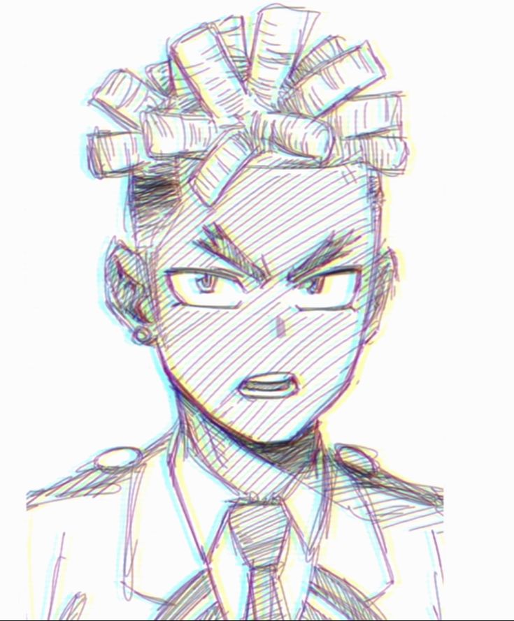 a drawing of an anime character wearing a suit and tie with his hair pulled back