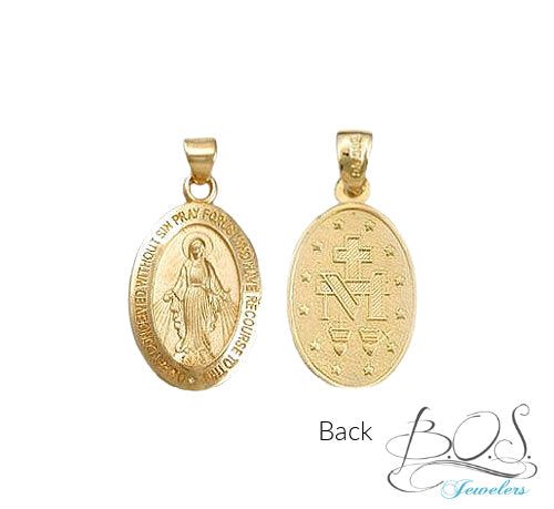 Beautifully crafted oval, Miraculous Medal (15mm X 10mm) makes the perfect gift for the religiously devout. Beautiful medal commemorating our Blessed Mother. This medal is medium to small size. **Chain not included in the price** **If you wish to add a chain with this purchase please select "Optional Chain" drop down menu and pick chain you want. This will automatically add the chain you select to your purchase.** Symbolism and History: The Miraculous Medal (French: Médaille miraculeuse), also k Spiritual Oval Miraculous Medal Jewelry, Spiritual Oval Miraculous Medal Jewelry And Charms, Spiritual Engraved Oval Pendant Jewelry, Engraved Oval Pendant Spiritual Jewelry, Oval Charms Jewelry For Memorial, Spiritual Oval Jewelry With Polished Finish, Yellow Gold Jewelry With Oval Pendant For Commemoration, Spiritual Oval Pendant Jewelry For Commemoration, Oval Locket Jewelry For Commemoration