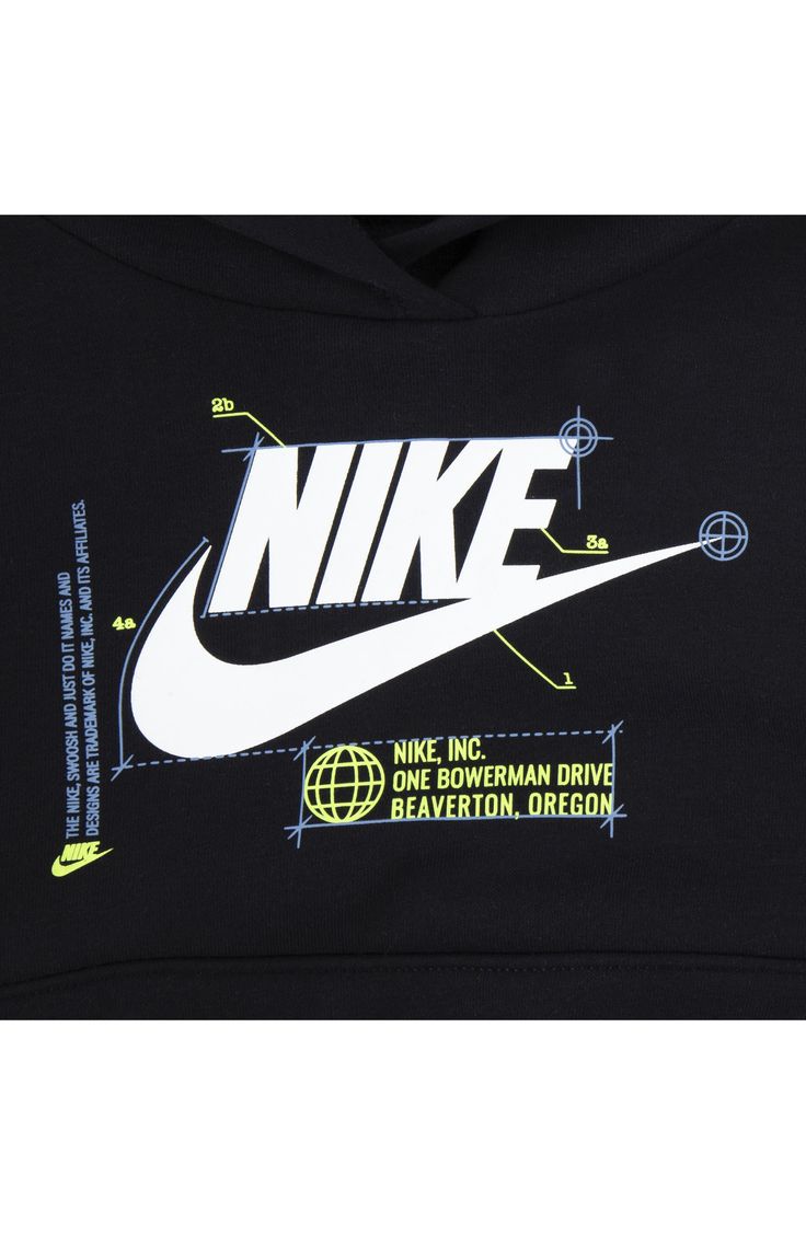 Signature swoosh logo branding keeps all eyes on your kiddo in this classic and sporty set that includes a warm fleece hoodie and joggers. Includes hoodie and joggers 60% cotton, 40% polyester Machine wash, tumble dry Imported Nike Athleisure Hoodie With Logo Print, Nike Sports Hoodie With Logo Print, Nike Sportswear Hoodie With Logo Print, Sports Fleece Sweats With Logo Print, Sports Sweats With Logo Print, Sportswear Sweats With Logo Print For Sports, Sports Logo Print Sweats, Nike Sporty Hoodie With Logo Print, Nike Sporty Hoodie With Graphic Print