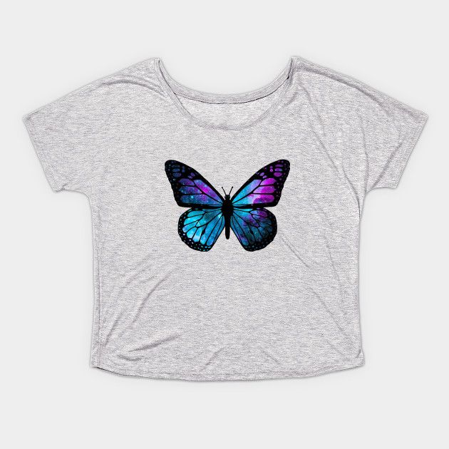 Galactic Butterfly Women's Slouchy T-Shirt Blue Butterfly Print Short Sleeve T-shirt, Blue Short Sleeve T-shirt With Butterfly Print, Blue Top With Butterfly Print And Crew Neck, Blue Crew Neck Top With Butterfly Print, Galactic Butterfly, Butterfly Butterfly, Shirt Designs, Long Sleeve Tshirt, Tshirt Designs