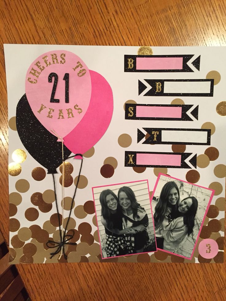 a birthday card with two girls holding balloons and confetti on the top one