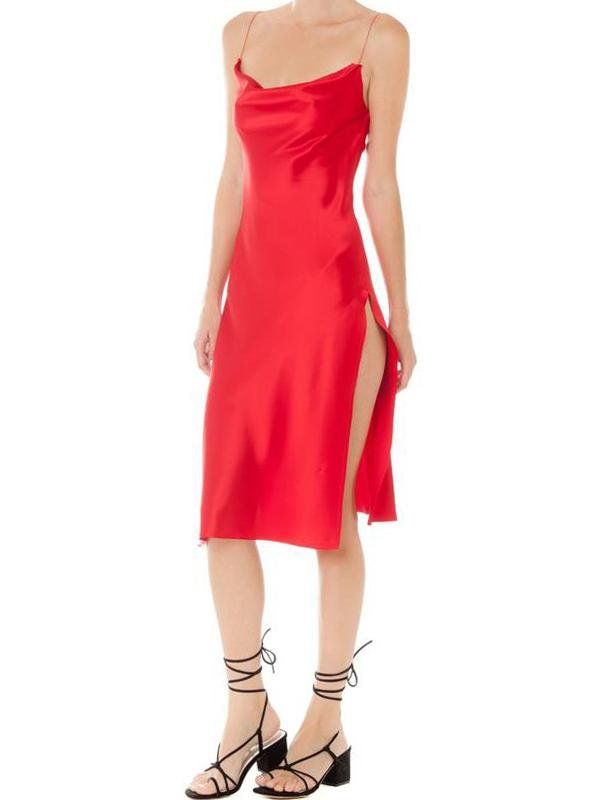 📦FREE Shipping on orders over $80 Be the stunner at the party by wearing this satin dress which adorns with a cowl front for an alluring look. Style: Sexy Occasion: Cocktail & Party, Night Out Material: Polyester, Spandex Dresses Length: Midi Collar-line: Spaghetti Strap Sleeves Length: Sleeveless Pattern Type: Solid Color Material Stretch: No Stretch Season: Spring, Summer Bias Cut Modal Satin Dress For Date Night, Party Slip Dress With Satin Finish And Cowl Neck, Cocktail Satin Dress With Boning, Fitted Modal Satin Dress For Date Night, Sleek Cowl Neck Slip Dress For Parties, Satin Finish Dress For Party Season, Satin Mini Dress With Boning For Party, Satin Midi Dress With Spaghetti Straps For Night Out, Evening Satin Dress With Boning