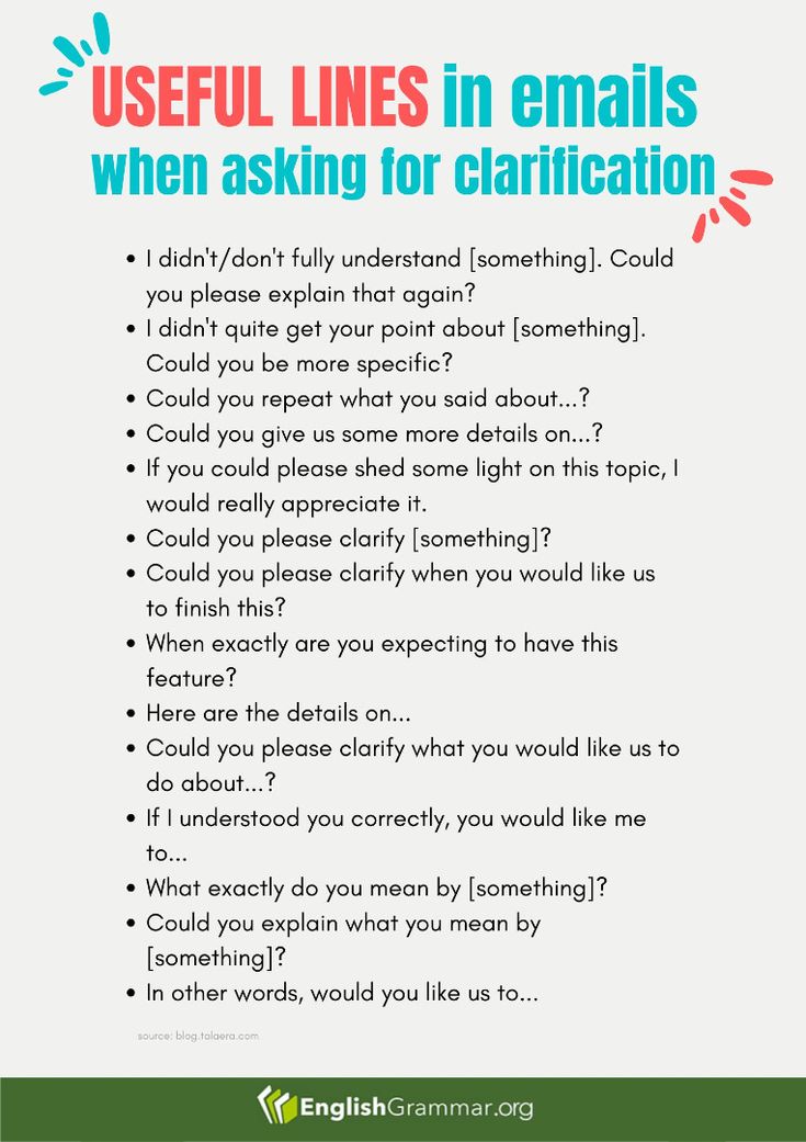 a poster with the text useful lines in emails when asking for clarification