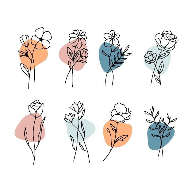 flowers are drawn in different colors on a white background