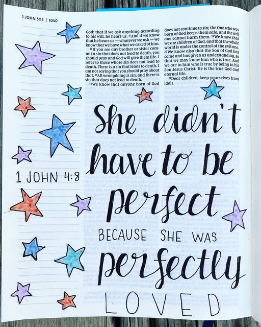 an open bible with colorful stars and the words she didn't have to be perfect because she was perfectly loved