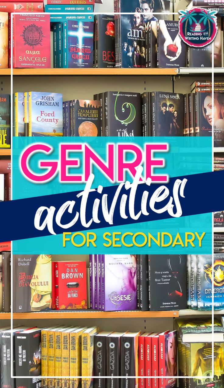 a book shelf filled with lots of books and the words genre activities for secondary