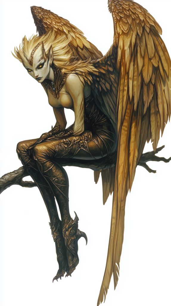 a woman sitting on top of a tree branch with wings