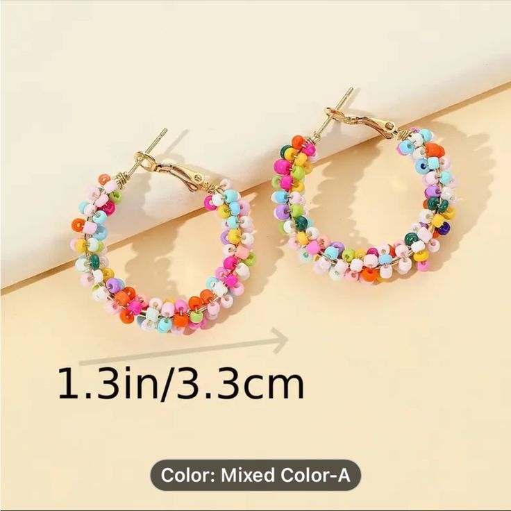 Medium Sized Earrings New With Tags Trendy Round Beaded Earrings, Trendy Hoop Beaded Earrings With Colorful Beads, Trendy Pink Beaded Earrings With Round Beads, Trendy Colorful Beaded Hoop Earrings For Parties, Trendy Pink Hoop Earrings With Round Beads, Trendy Multicolor Hoop Earrings For The Beach, Trendy Pink Beaded Earrings, Colorful Beads Hoop Earrings For Beach, Pink Hoop Earrings For The Beach