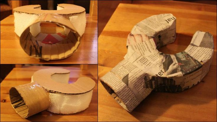 four different pictures of an object made out of newspaper