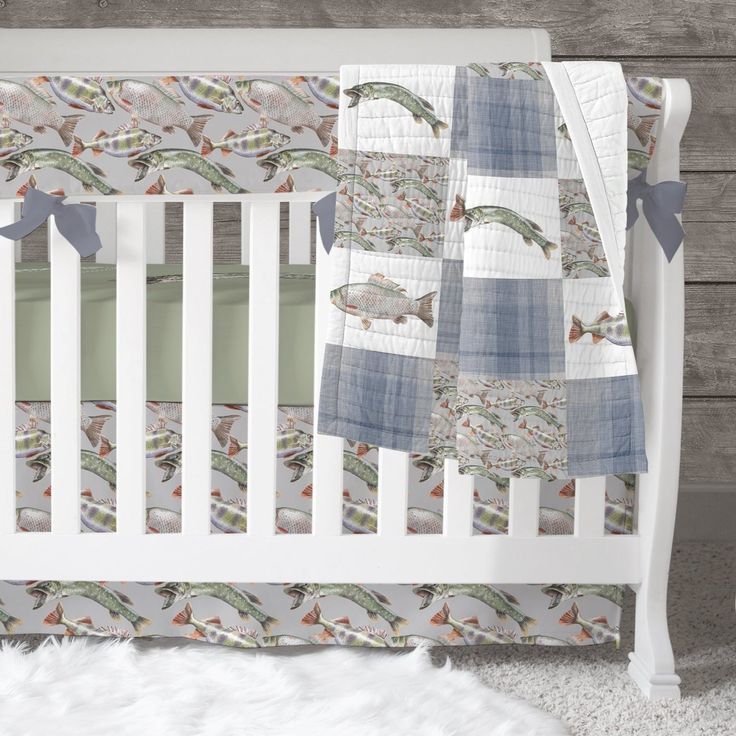 Gone Fishing Crib Skirt Crib Skirt Modified Tot Fishing Theme Nursery, Fishing Themed Nursery, Moody Floral Nursery, Baby Blue Bedding, Fishing Nursery Theme, Rainbow Crib Bedding, Unique Cribs, Truck Nursery, Boho Baby Nursery