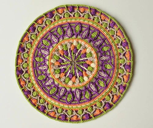 Ravelry: Dandelion Mandala Overlay Crochet pattern by Tatsiana Dandelion Mandala, Crochet Bobble Stitch, Overlay Crochet, Crochet Pillow Patterns Free, Circle Mandala, Pattern Overlay, Crochet Bobble, Round Mandala, Crochet Abbreviations