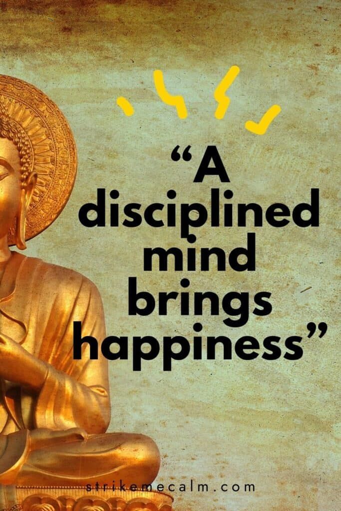 a buddha statue with a quote on it that says, a disappointed mind brings happiness