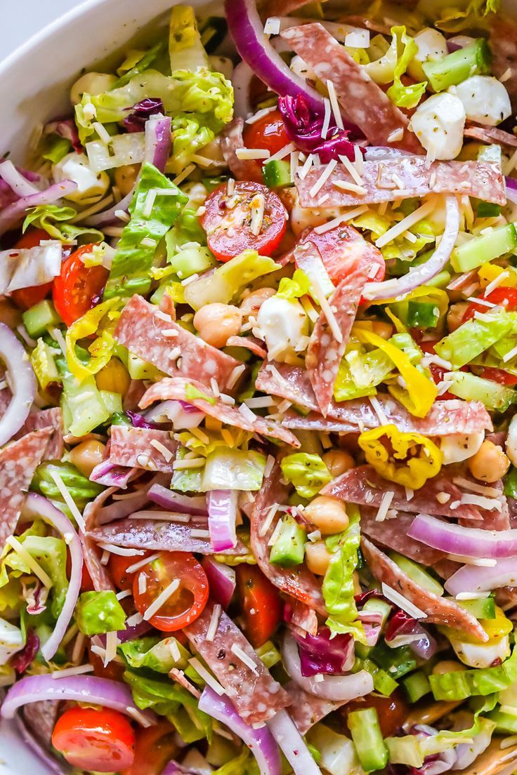 Italian Chopped Salad. Side Salad Recipes Italian, Healthy Italian Chopped Salad, Chopped Salami Salad, Salami Chickpea Salad, Italian Chop Salad Recipes, Italian Summer Salads, Big Italian Salad, Italian Meat Salad, Loaded Italian Salad