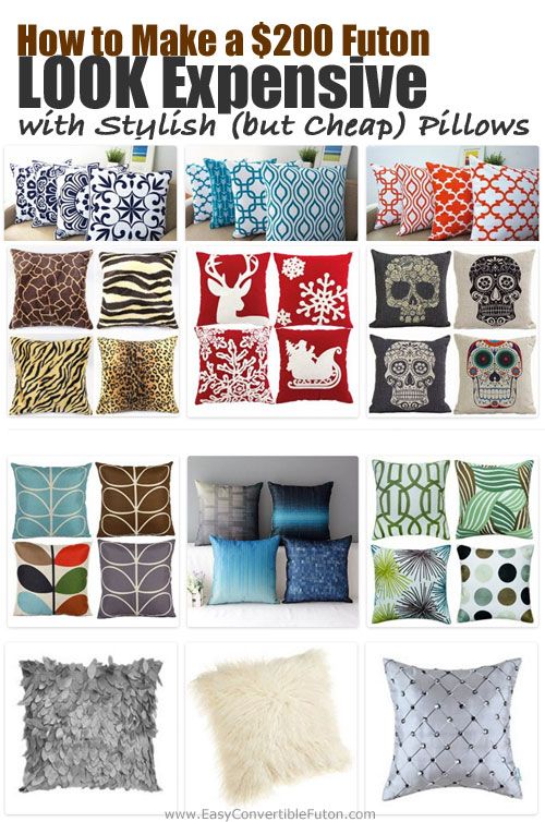 many different pillows are shown with the words how to make $ 200 futon look expensive