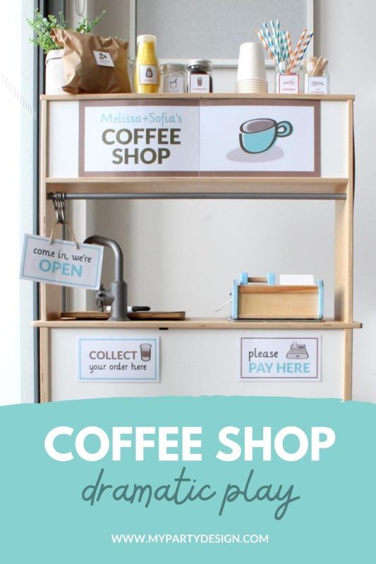 coffee shop dramatic play with free printables for the kids to use on their desk