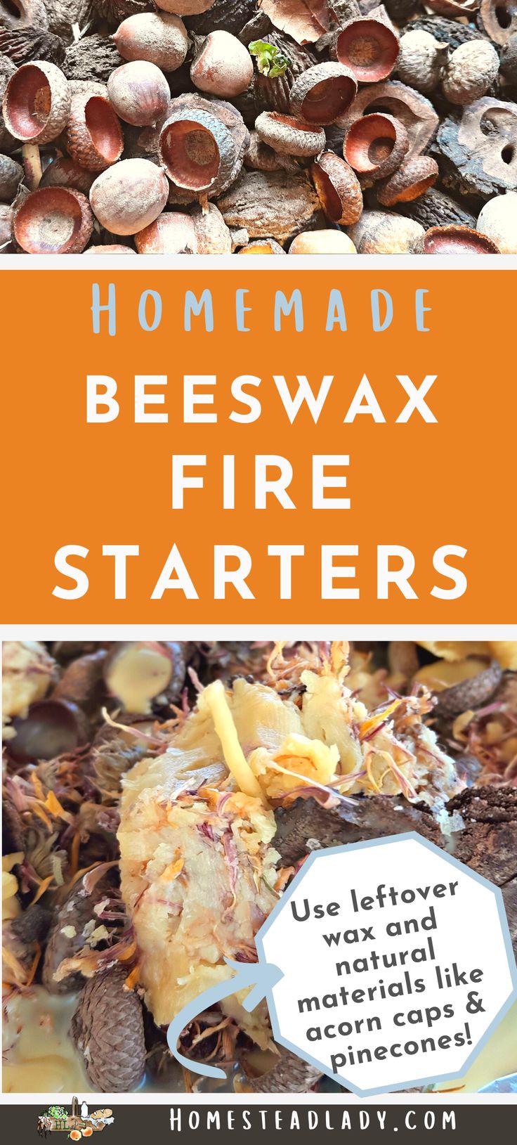 homemade beeswax fire starter recipe with text overlay