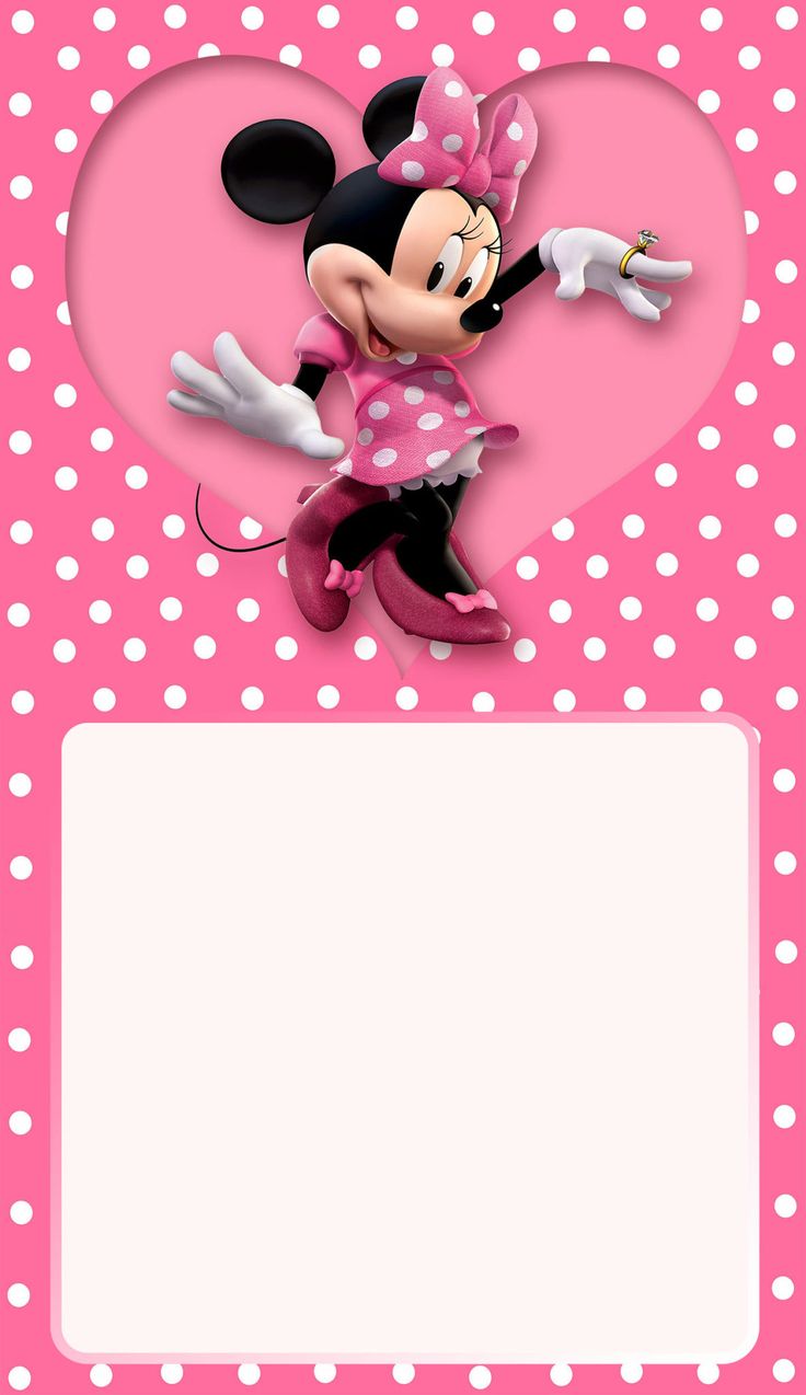 a minnie mouse valentine card with polka dots on the bottom and a heart shaped frame