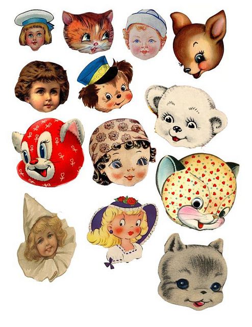 many different types of children's hats with faces on them, including cats and dogs