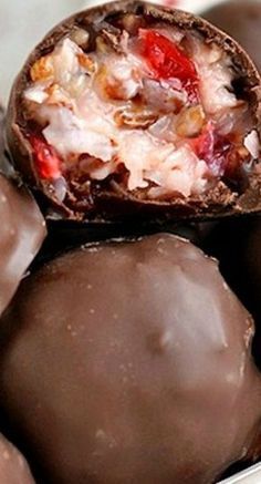 a close up of some chocolates in a bowl