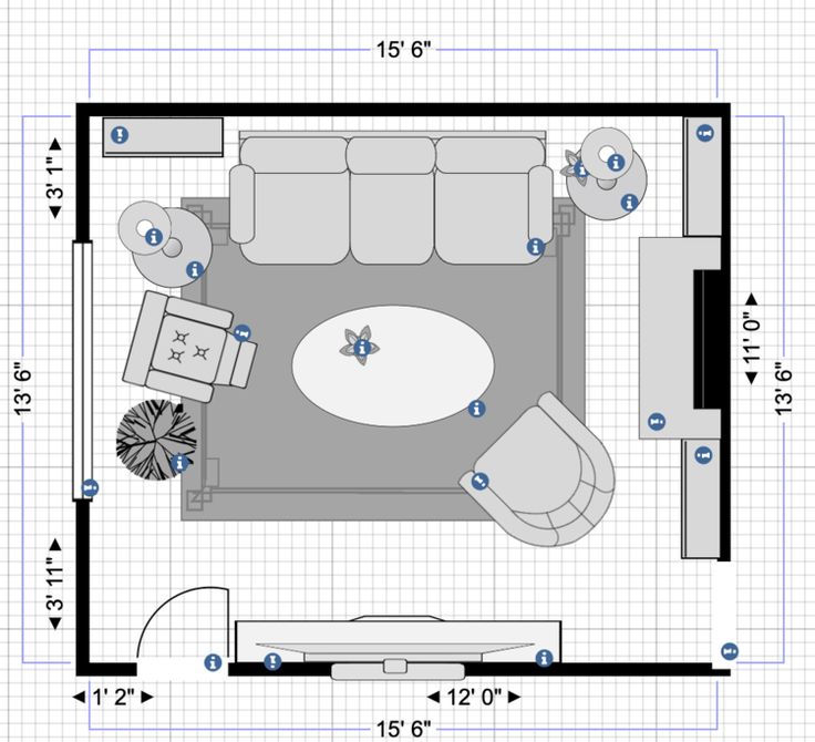 the floor plan for a living room with couches, tables and other furniture in it