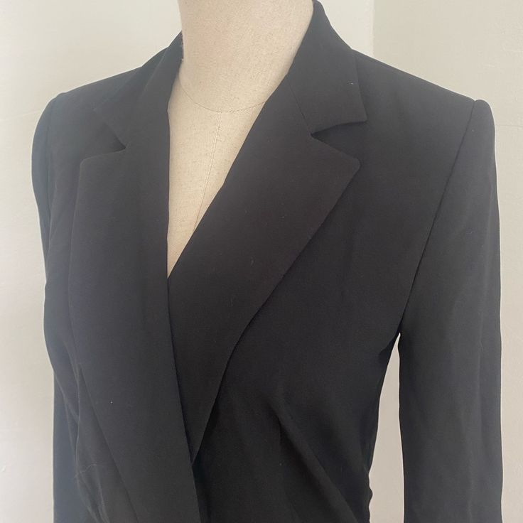 Suit-Style Black Bodysuit With Snap Closets At Crotch; Black; New With Tag; Zara. Fitted Solid Color Blazer For Night Out, Tailored Black Pantsuit With Lapel Collar, Black Tailored Pantsuit With Lapel Collar, Black Collared Pantsuit For Office Wear, Black Notch Lapel Blazer Dress For Evening, Tailored Black Pantsuit, Fitted Pantsuit With Lapel Collar For Parties, Black Suit With Suit Collar For Night Out, Fitted Long Sleeve Zara Blazer Dress