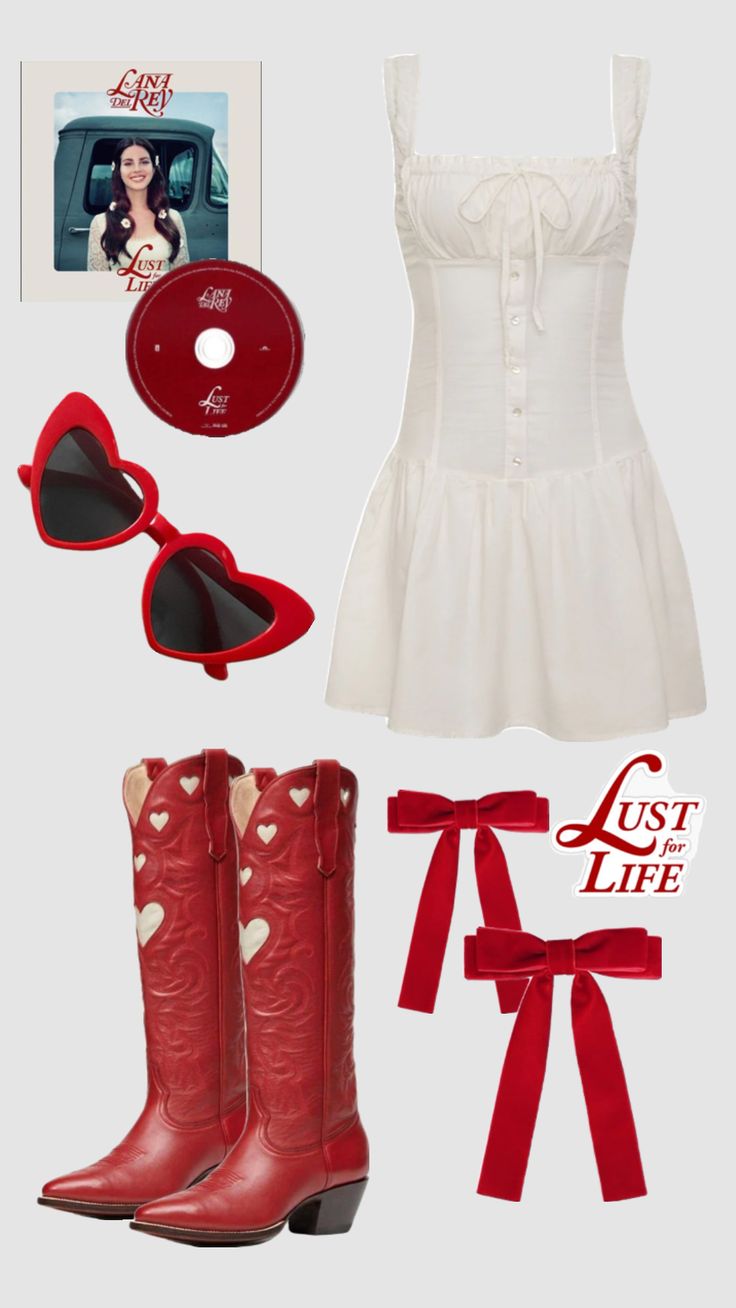 a woman's outfit and accessories including cowboy boots