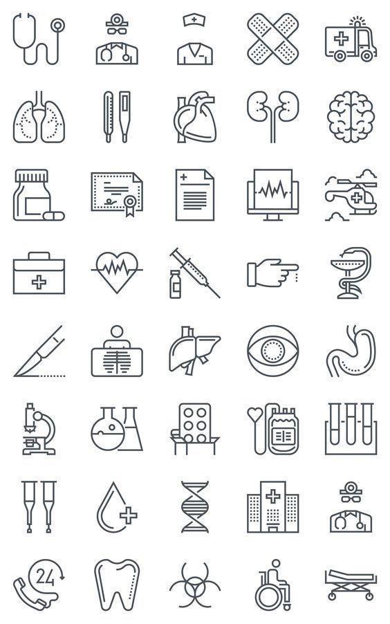 the medical icons are shown in black and white, with one line on each side