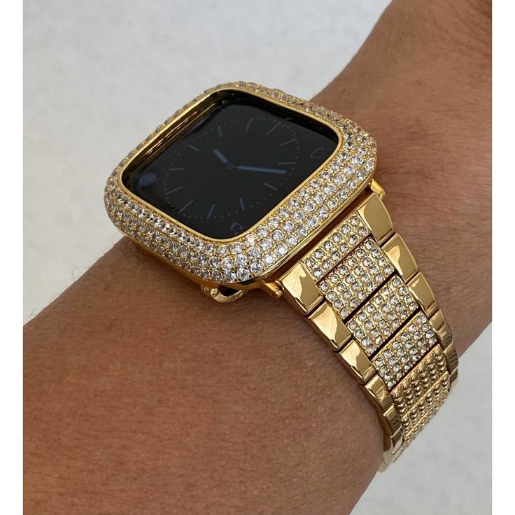 Series 7 Gold Apple Watch Band 41mm 45mm Swarovski Crystals & or Lab Diamond Bezel Cover 38mm 40mm 42mm 44mm Smartwatch Bling Apple Watch Cover, Gold Apple Watch Band, Candy Watch, Apple Watch Bands Women, Apple Band, Gold Apple Watch, Apple Watch Series 2, Ceramic Watch, Gold Apple