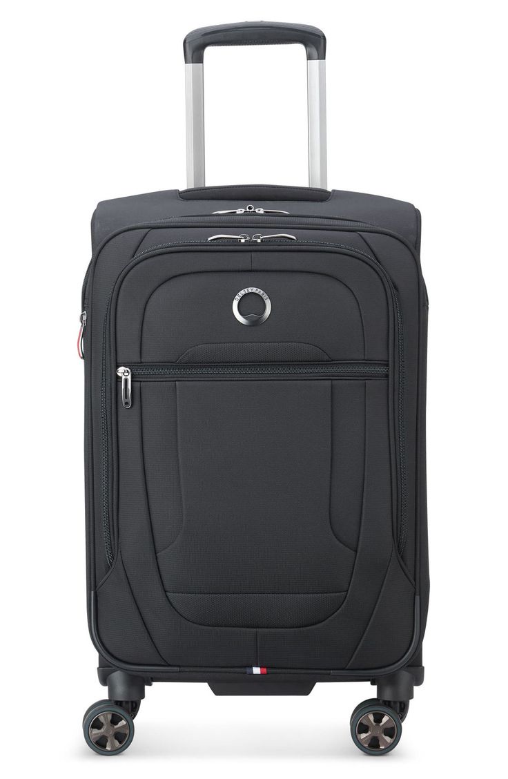 a black suitcase with wheels and handles