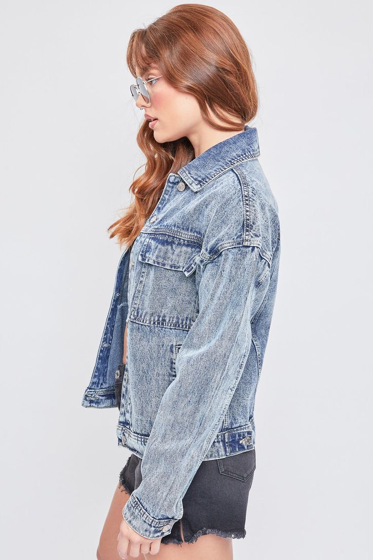 Bringing you a totally 90s vibe. Our Oversized Utility Denim Jacket is effortlessly cool with a slightly oversized shape and unique acid wash. Featuring a large two-flap pocket design for some extra edge. Just like your favorite vintage piece, this jacket gets better over time with natural wear. We love the classic denim on denim look by pairing this with your favorite YMI jeans. Add a trendy sweater underneath, a bucket hat, and some sneakers for a totally retro vibe. Product Details- 5-Button Boyfriend Denim Jacket, Denim On Denim Looks, Denim Shacket, Ymi Jeans, Distressed Jacket, Trendy Sweaters, Boyfriend Denim, Acid Wash Denim, Tall Clothing