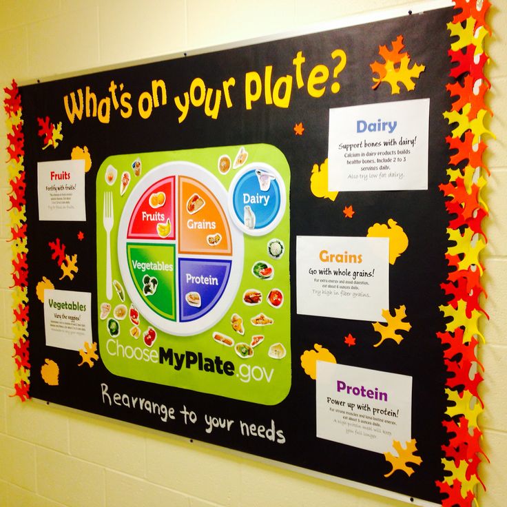 a bulletin board on the wall with information about plant life and what's on your plate