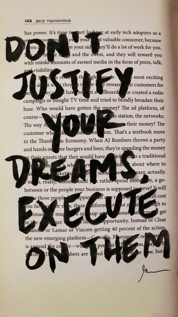 an open book with writing on it that says, don't justice your dreams exec