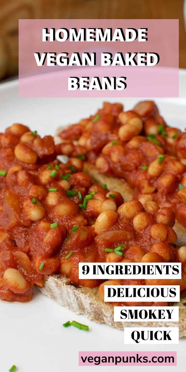 homemade vegan baked beans on toast with text overlay