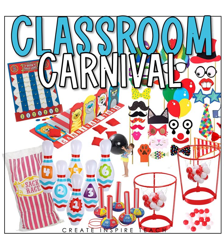 the classroom carnival poster is full of colorful items and decorations for kids to play with