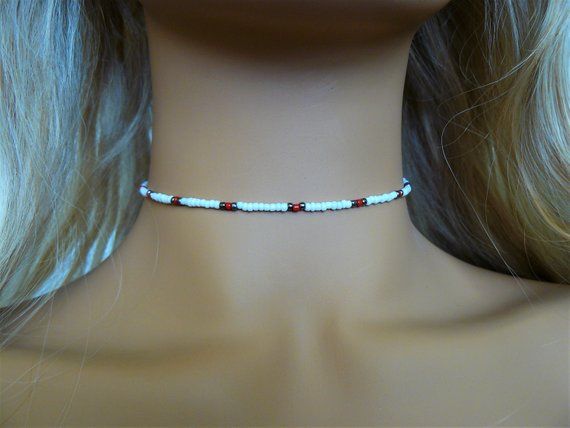 Seed Beaded Choker White Choker Silver Choker Red Choker Choker Necklace Seed Bead Choker Beaded Choker Boho Chic Choker Chokers Dainty