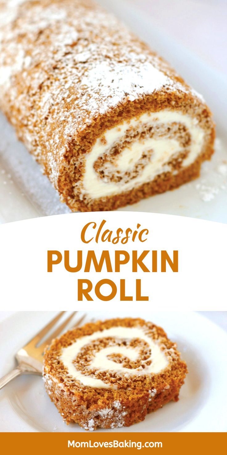 Pumpkin spice sheet cake frosted with cream cheese frosting then rolled up into a log, sliced to reveal the beautiful cake roll. Pumpkin Roll Recipe, Nut Roll, American Thanksgiving, Pumpkin Roll Cake, Pumpkin Rolls Recipe, Pumpkin Sheet Cake, Pumpkin Eater, Cake Rolls, Fall Baking Recipes