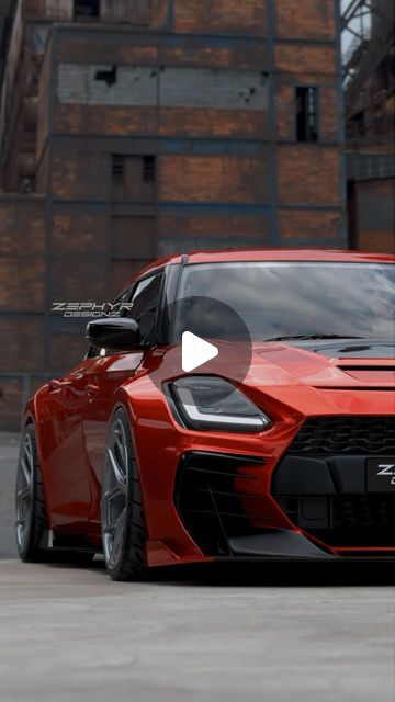 a red sports car parked in front of a building