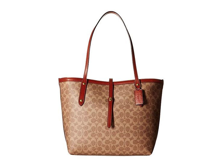 COACH Market Tote in Coated Canvas Signature (B4/Tan Rust) Tote Handbags. Please Note: COACH items cannot be shipped to military addresses (APO or FPO) and addresses in Hawaii  the Virgin Islands  Guam or any other locations outside of the continental US. An iconic Coach silhouette since the early 1960s  our Market Tote gets a city-ready update in Signature canvas. The essential carryall  it features an interior zip pocket and #COACH #BagsandLuggage #Handbag #Tote #Brown Coach Market Tote, The Virgin Islands, Market Tote, Signature Canvas, Virgin Islands, Free Clothes, Wallet Case, Tote Handbags, Wallets