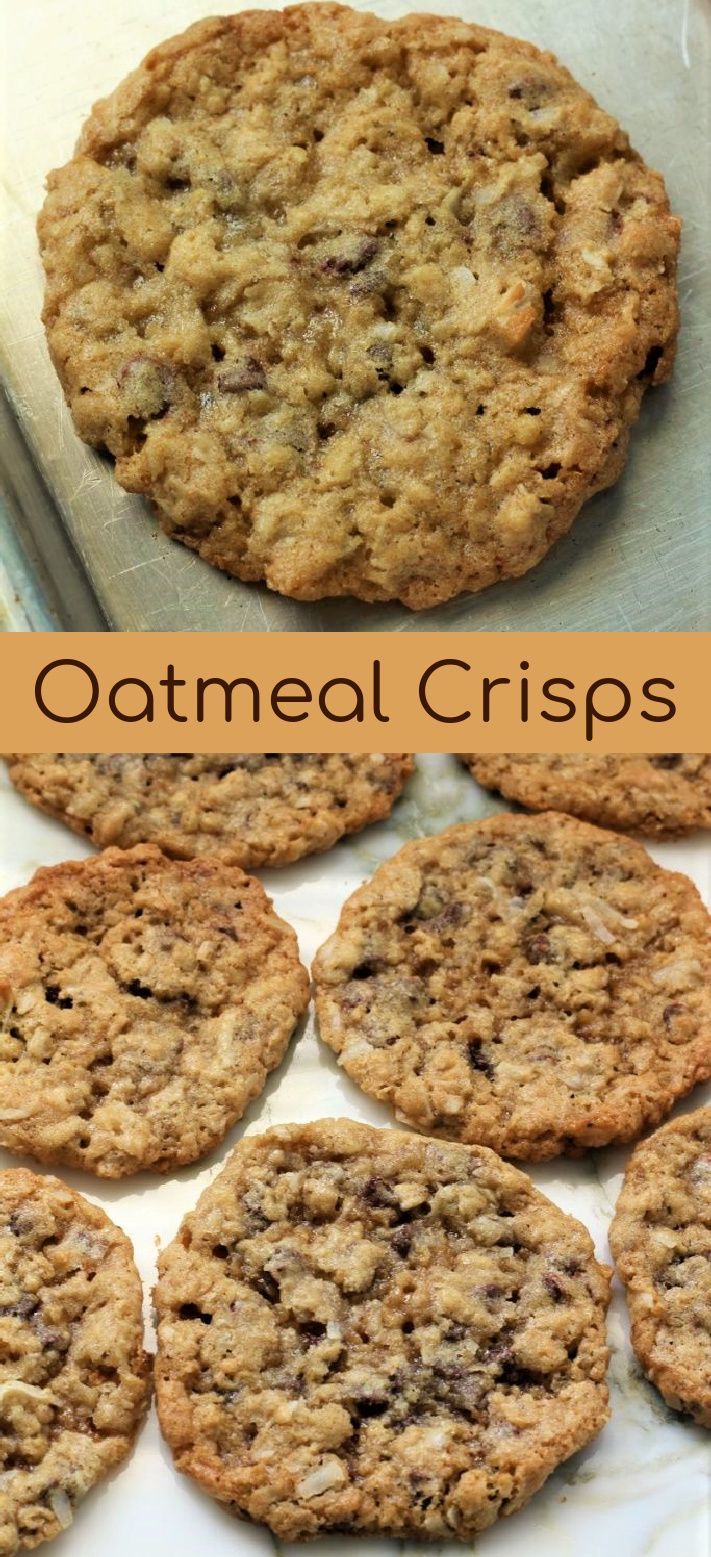 oatmeal crispes cookies on a baking sheet with the title above it