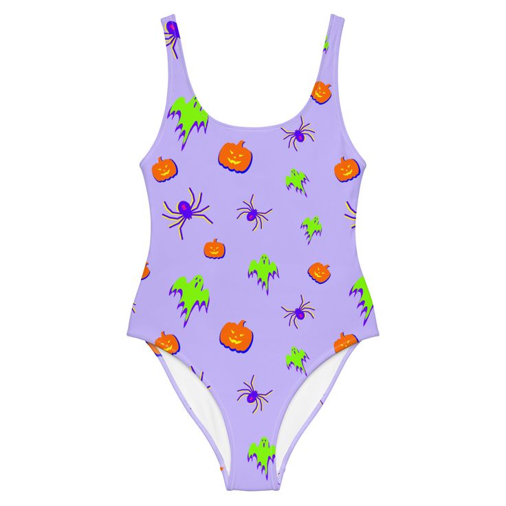 This one-piece swimsuit for all figures will bring out your best features. Enjoy the smooth fabric and the flattering design, and show it off by the sea or pool! • 82% Polyester, 18% Spandex • Fabric weight: 6.78 oz/yd² (230 g/m²), weight may vary by 5% • Chlorine-resistant fabric • Cheeky fit with a scoop neckline and a low scoop back • Zig-zag stitching • Double-layer front • Four-way stretch material stretches and recovers on the cross and lengthwise grainsSize guide CHEST (inches) WAIST (inc Fun Printed Stretch Swimwear, Purple Printed Swimwear For Pool, Stretch Printed Bodysuit For Pool, Printed Stretch Bodysuit For Pool, Fitted Purple One-piece Beachwear, Fun Stretch Swimwear For The Pool, Fun Stretch Swimwear For Pool, Purple Beachwear One Piece For Swimming, Purple Beachwear One-piece For Swimming