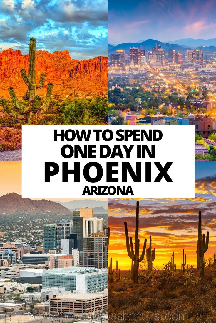 the arizona skyline with text overlaying how to spend one day in phoenix