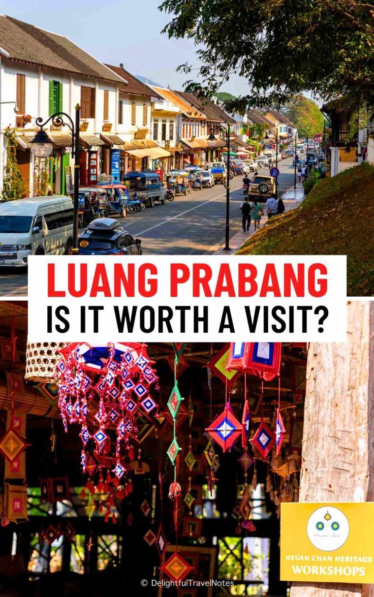 a collage of places in Luang Prabang, Laos Kuang Si Falls, Asia City, Luang Prabang, Family Destinations, Unesco World Heritage, Unesco World Heritage Site, Heritage Site, Travel With Kids, Travel Bucket List