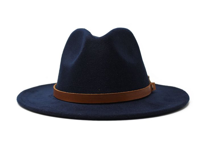 Type: Center Dent Wide Brim Fedora Adjustable Size: With a tie of a knot, adjust the fit of your hat to the ideal size from 21 ¼ to 23 ¼ inches. Dimensions: Wired Brim: 2 7/8", Crown: 4" Color: Navy Blue Materials: 65% Cotton , 35% Polyester Genuine Leather Band Map Jasper Stone Natural Reeves Venery Pheasant Feather Origin: All of our hats begin in Ecuador as the body is molded, then completed at our studio in Tucson, AZ. Here we shape, trim and handcraft all of the hatbands, leather goods, sti Adjustable Solid Felt Hat With Flat Brim, Adjustable Navy Wide Brim Hat, Adjustable Hats For Formal Occasions In Fall, Adjustable Blue Hat Bands For Fall, Elegant Adjustable Flat Bill Hat, Formal Adjustable Wide Brim Hat, Adjustable Formal Hat Bands For Fall, Wide Brim Adjustable Hats For Formal Occasions, Navy Adjustable Hat For Winter